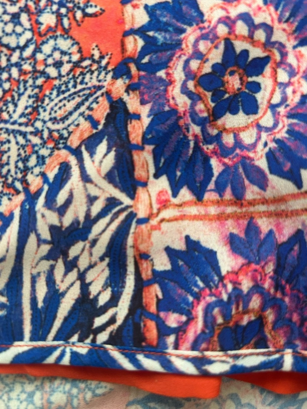 Heartloom Coral & Blue Printed Sleeveless V-Neck Romper with Back Tie - Picture 7 of 16